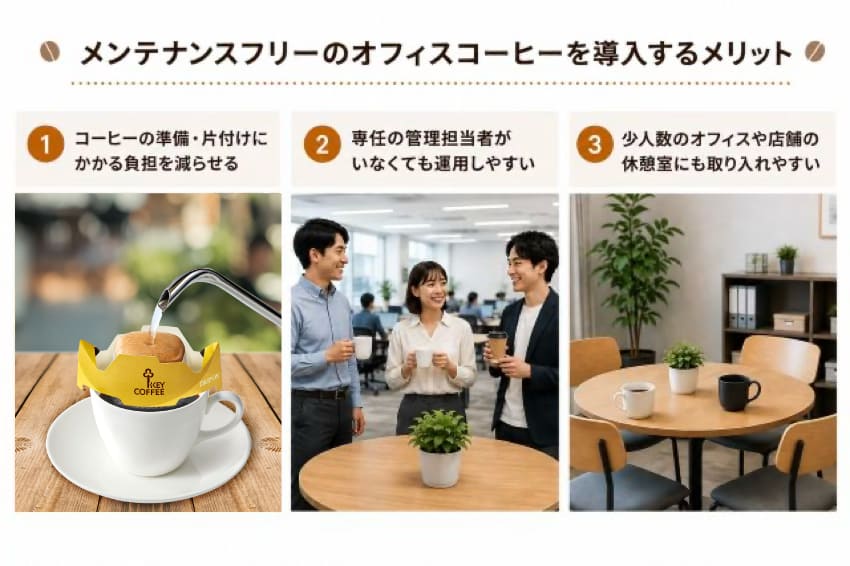 メンテナンスフリーのオフィスコーヒーを導入する3つのメリット